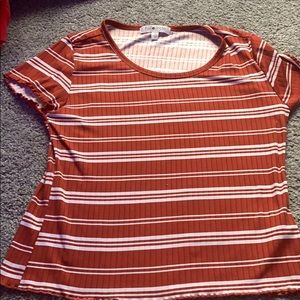 A little see-through red and white shirt